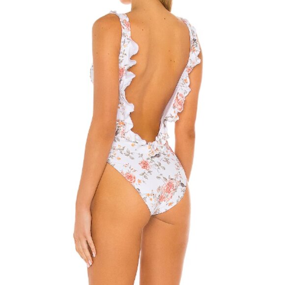 WeWoreWhat Ruffle Floral One Piece Swimsuit in White Womens Size S - Picture 3 of 11